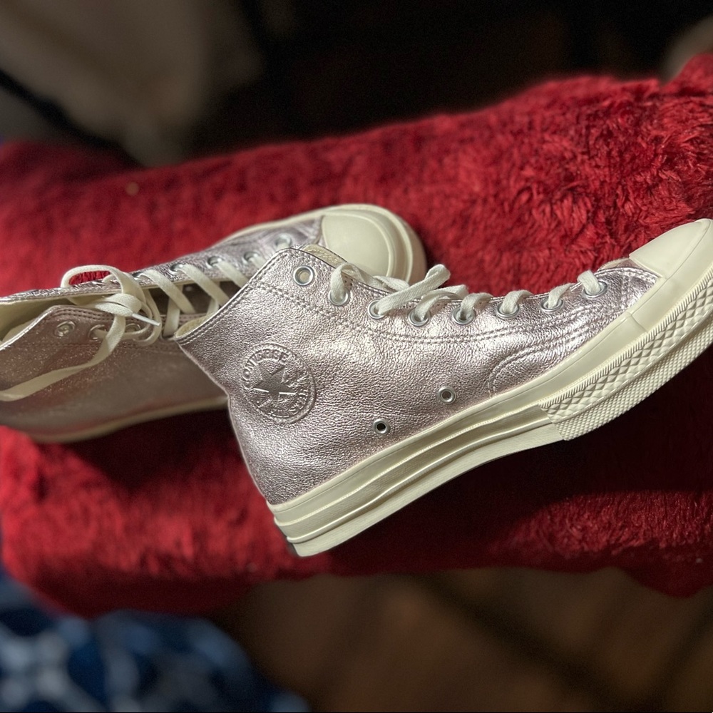 Womens light pink metallic high top platform sneakers